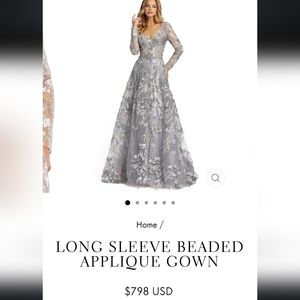 Mac Duggal NWOT Long Sleeve Beaded Applique Gown